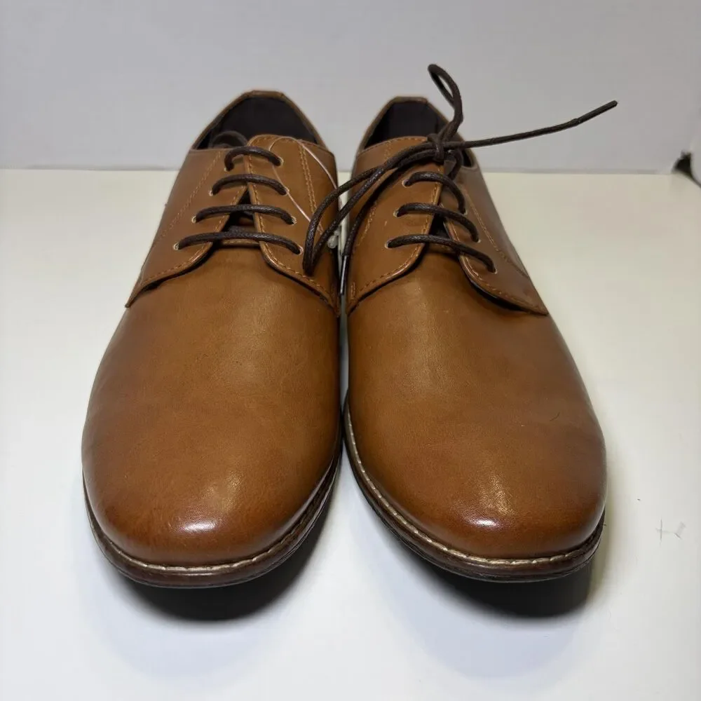 Jousen Dress Shoes Men's Size 9.5 Brown Faux Leather Lace Up Derby Oxford 5A098
